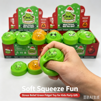 Jouet Squishy Monstre Vert de Noël, Balle à pincer scintillante à remontée lente, Jouet sensoriel anti-stress, Cadeaux
