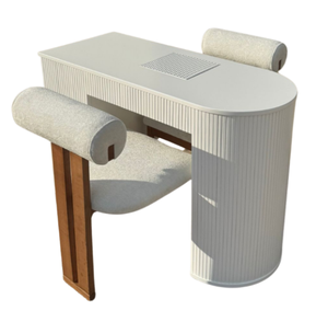 Tables de manucure modernes blanches à double ou simple poste avec plateau en marbre et chaise, avec collecteur de poussière pour poste de beauté et de manucure - Product Image 3