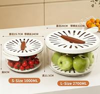 Bestverkochte multifunctionele handvat-afgietbak, stapelbaar, met deksel, voor het reinigen en bewaren van fruit en groenten in de keuken