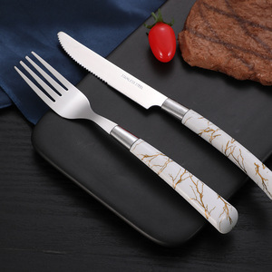Chất lượng cao Đá Cẩm Thạch khuôn mẫu thép không gỉ Flatware <span class=keywords><strong>Set</strong></span> phong cách cổ điển 4/24 Bạc dao muỗng nĩa giáng sinh thiết lập dao kéo - Product Image 4