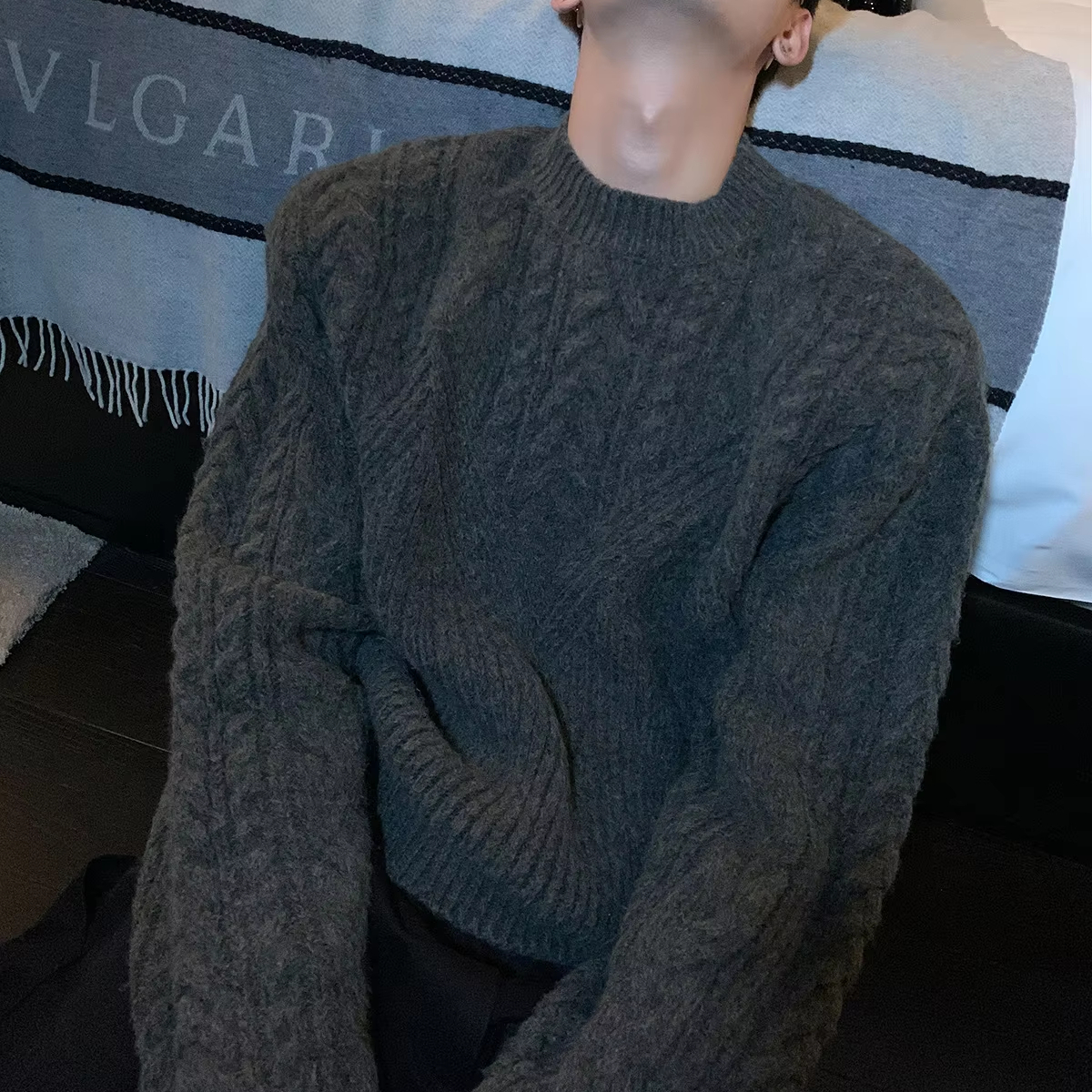 Grey Fried Dough Twists Pattern Stylish Men's Sweater for Relaxed Elegance Sweater Men's Casual Men Male Knitwear Sweaters