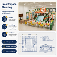 Équipement de terrain de jeu intérieur : structure de jeu souple à double toboggan, structure de jeu de basketball, clôture rembourrée pour centre commercial