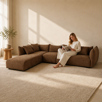Canapé d'angle en tissu chenille brun rouille en forme de L avec chaise longue et coussins, ensemble de canapés modernes pour salon