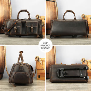 カスタムクレイジーホース本革トラベルバッグ荷物男性折りたたみ収納服ダッフルバッグ革トラベルバッグ男性 - Product Image 4