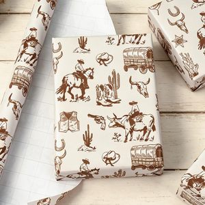 Rollo de papel de regalo con diseño de vaquero, 17 pulgadas x 16.5 pies, diseño occidental para envolver regalos de cumpleaños para niños - Product Image 4