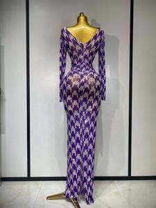 Vestido de malla transparente con pedrería para mujer, elástico, brillante, para actuaciones de baile, discoteca, fiesta, disfraz de escenario - Product Image 4