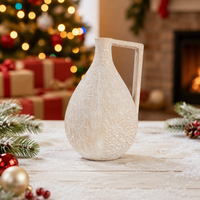 Vase en céramique transparente texturée brute en forme de goutte d'eau, couleur blanc cassé, avec poignée carrée, style Art Déco, pour décoration de table et d'intérieur