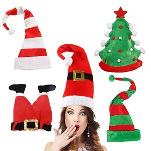 Chapéu de pelúcia elfo paródia de Natal 2024 Chapéus de festa de Natal longos listrados engraçados