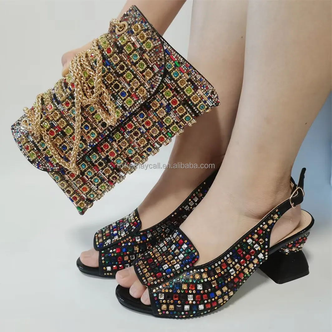 Conjunto de bolso de zapatos de fiesta turco para mujer, zapatos italianos con bolsa, piedras, dedos cubiertos de alta calidad