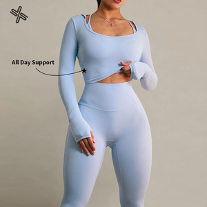 Tùy Chỉnh Activewear Các Nhà Sản Xuất Hai Mảnh Yoga Phù Hợp Với Thiết Lập Phụ Nữ Tummy Kiểm Soát Tập Thể Dục Phòng Tập Thể Dục Quần Áo Phù Hợp Với - Product Image 2
