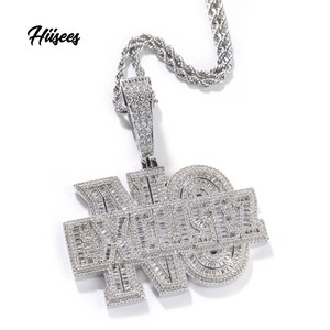 Nessuna tendenza di tendenza ciondolo Hip Hop collana in ottone da uomo ghiacciata Baguette AAAAA ciondolo con lettera di zirconi cubici - Product Image 2