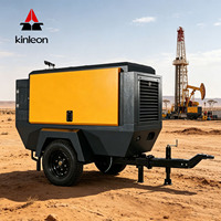 Kompresor Udara Tipe Sekrup Injeksi Oli Bertenaga Mesin Diesel 375CFM yang Tangguh, 8 Bar, Portabel, Terpasang di Trailer, untuk Operasi Lapangan