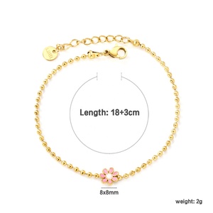 Pulsera de Flores Coloridas con Dijes Personalizados al por Mayor, Joyería de Acero Inoxidable, Pulsera de Cadena con Cuentas Redondas Chapadas en Oro de 18k para Mujer - Product Image 3