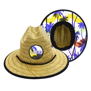 Topi Jerami Pantai Bayi Desain Kain Bawah Logo Kustom Musim Panas Topi Jerami Rumput Alami Balita Bayi Anak Perempuan Penjaga Pantai Topi Jerami