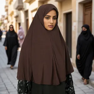 Nuevo y Popular Hiyab Musulmán Grande de Color Sólido, Simple y Versátil, Pañuelo Largo para la Cabeza con Correa para <span class=keywords><strong>Mujer</strong></span> - Product Image 4