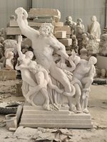 Statue de Saint George chevauchant un cheval tuant un dragon, sculptée à la main dans du marbre blanc