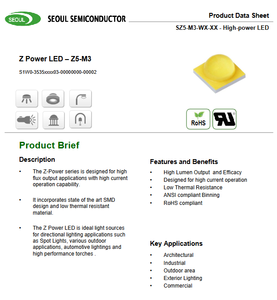 Lampe de rue extérieure SEOULs SZ5‑M3‑W0‑00 3535 SMD LED 5000K Blanc froid 3W 700mA 220lm Ra70 - Product Image 2