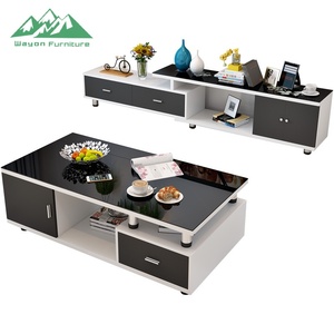 Set di Mobili Moderni Retrattili Wayon per Soggiorno, <span class=keywords><strong>Tavolino</strong></span> <span class=keywords><strong>da</strong></span> Caffè con Piano in <span class=keywords><strong>Vetro</strong></span> e Armadietti Portaoggetti per Arredamento Casa - Product Image 4