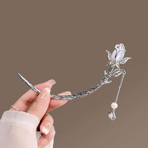 Épingle à cheveux fleur de tulipe, bâtonnet à cheveux chinois, fourche à cheveux croissant de lune, pince à cheveux en forme de lune, bijoux de coiffure pour femmes - Product Image 6