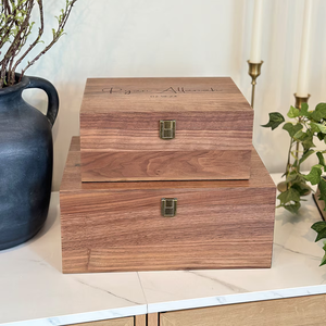 Caja de madera de lujo grabada personalizada recuerdos de nogal fotos joyería boda caja de regalo de madera grande - Product Image 5