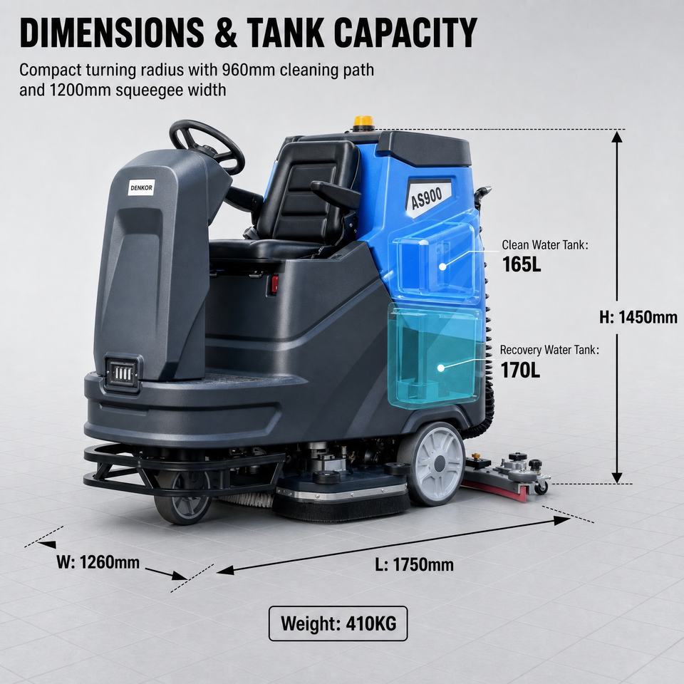 Industrial Floor Scrubber AS900 2500W Dual Brush Battery Powered Ride ...