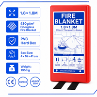 Couverture anti-feu de qualité commerciale 1,8x1,8m 430gsm en fibre de verre, boîte rigide en PVC rouge pour commandes en gros et exportation OEM