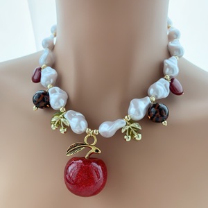 Collana di mele promozionale LS-L4195 con perline di perle oro collana di ciliegio rosso cuore <span class=keywords><strong>ambra</strong></span> collana - Product Image 3