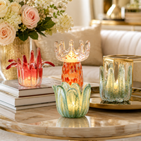 Porte-bougie en verre artisanal, support de bougie chauffe-plat coloré de luxe pour la décoration de la maison, accent romantique pour la table