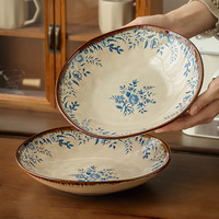 Assiette creuse en céramique de porcelaine polie de 9 pouces, motif floral glamour, pour la maison, la cuisine, les pâtes, les salades, les fêtes et les restaurants