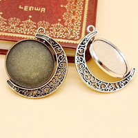 Plata antigua antiguo tono bronce antiguo girar Luna redondo Base ajuste bandeja luneta colgante encanto ajuste 18mm x 25mm Cabochon/imagen/camafeo