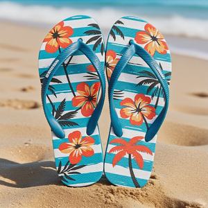Custom Striped Floral Flip Flops Women Blue White Pattern Beach Sandals Orange Flower Print <b>Soft</b> Sole Summer <b>Slippers</b> Factory - Product Image 1