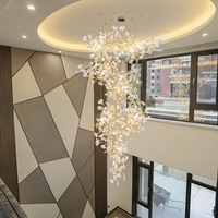 Lustre moderne en cristal avec fleurs dorées personnalisées, grand modèle pour salon, plafond haut, luminaires suspendus LED avec télécommande, garantie 5 ans