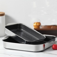 Plat à rôtir antiadhésif, compatible induction et four, rôtissoire hybride en acier inoxydable triple couche, rôtissage sain à faible teneur en huile pour les repas de fête