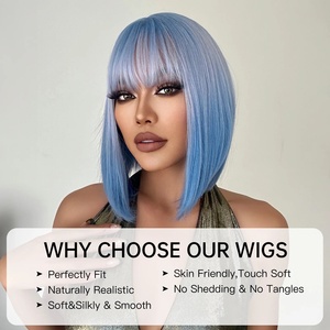Stock di fabbrica Short Blue Ombre <span class=keywords><strong>capelli</strong></span> sintetici lisci con frangia corta Bob Cosplay parrucca per donne quotidianamente resistenti al calore - Product Image 6