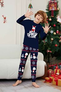 Pijamas Navideños Térmicos de Manga Larga con Estampado de Oso Polar Azul Personalizados para Mujer, Cierre de Cintura Elástica Familiar, Tejido de Punto - Product Image 4
