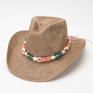 Sombrero de Paja Decorado con Conchas Pequeñas para Vacaciones en la Playa, Sombrero de Paja Fresco <span class=keywords><strong>y</strong></span> Moderno para Mujer, Sombrero Panamá Moderno para Hombre, Casual para las Cuatro Estaciones - Product Image 1