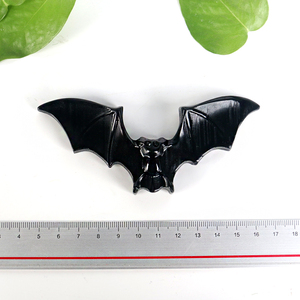 Vente en gros de sculptures d'animaux en pierre précieuse de cristal Reiki, chauve-souris en obsidienne noire pour la décoration - Product Image 4