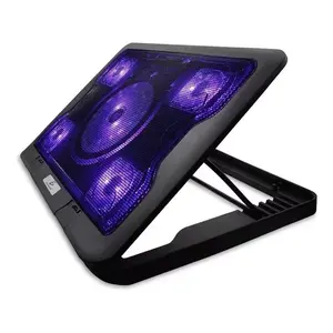 Refroidisseur à 5 ventilateurs LED violet pour ordinateurs portables de jeu jusqu'à 17 pouces, base en plastique refroidie par air avec port USB et 5 positions réglables - Product Image 1