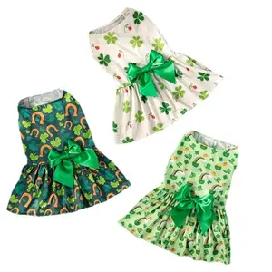 S - XL Holiday series St. Patrick Day Dog Cat Dress, Irish Lucky Clover Shamrock Leaves pet Dress Outfits Skirt for Puppies