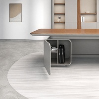 Bureau de direction en placage de noyer avec base en cuir, finition bronze mat, LED intelligente, panneau E0, mobilier de bureau sur mesure en gros
