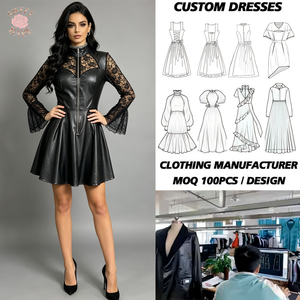 Vestido mini negro de cuello alto con corte en A para mujer, con mangas de encaje tipo farol y cremallera frontal, vestido de fiesta - Product Image 1