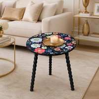 Table d'appoint ronde à pieds torsadés en spirale, motif Mandala, en bois massif, pieds détachables, pour petit espace domestique