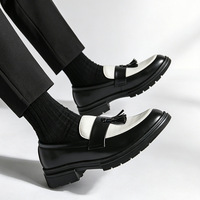 Chaussures en cuir décontractées pour hommes, style britannique respirant à enfiler, color-block, rehaussantes, printemps-automne