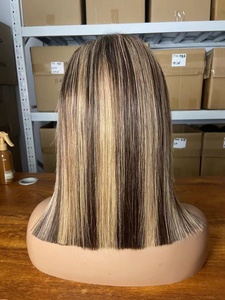 Parrucca Corta Donna Effetto Piano Color, Marrone Dorato Tinto, Bob con Mèches P4/27, 100% <span class=keywords><strong>Capelli</strong></span> Umani Vergini, Vendita Calda - Product Image 2