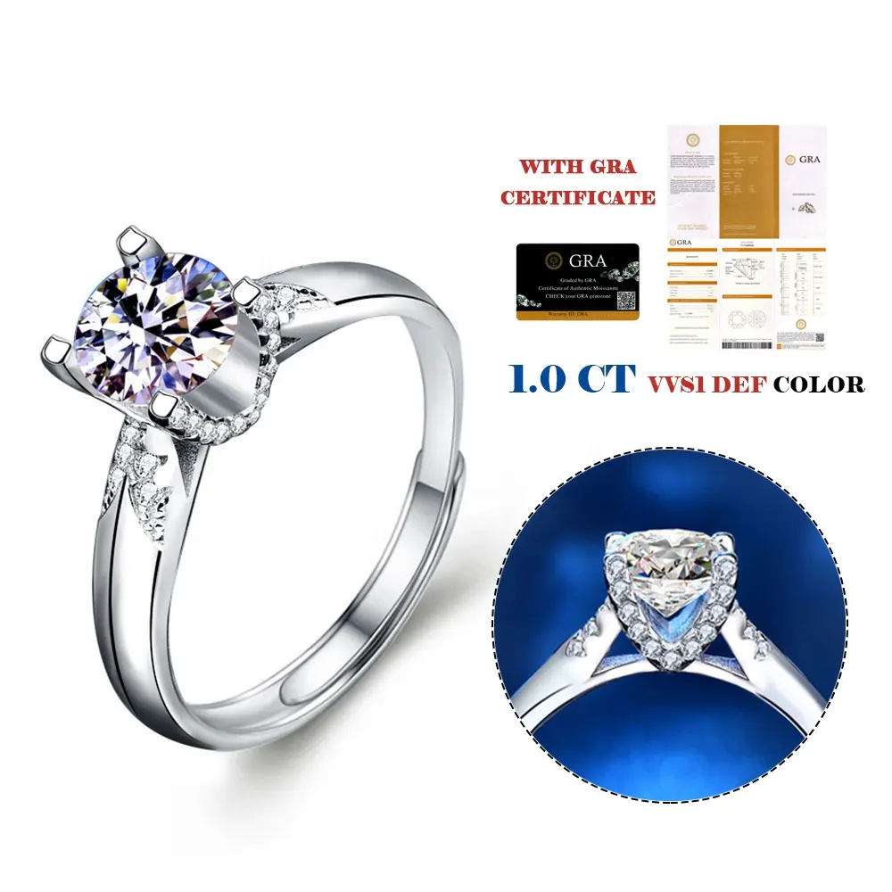 GRA-zertifizierter VVS1 Lab Diamant schmuck Silber 18 Karat Weißgold Moissan ite Ehering Verlobung sring Schmuck