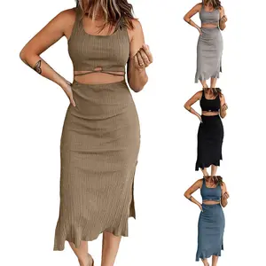 Женское асимметричное платье-двойка, однотонное облегающее короткое платье большого размера 3xl с сумкой и юбкой на бедрах, лето 2022