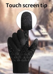 Mitaines tricotées chaudes pour hommes, style extérieur, compatibles écran tactile, avec doublure épaisse - Product Image 2