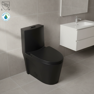 Inodoro de Una Pieza con Sifón Tornado, Montado en el Suelo, Superficie Lisa, WC, Certificado CUPC, Color Negro Mate para Baño - Product Image 1