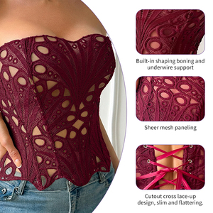 Top Modellante da Donna in Spandex Traspirante, Corsetto Modellante con Bordo in <span class=keywords><strong>Pizzo</strong></span>, Tessuto Pettinato, Livello di Controllo Forte, Vendita all'Ingrosso - Product Image 4