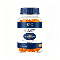 Gummies Accélérateurs de Bronzage OEM Tan Glow Vitamins – Produits de Beauté à base de Bêta-Carotène et Vitamine D pour un Teint Naturellement Hâlé – 60 Unités